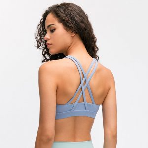 NWT 2020 HIGH-NECK Running Bras with Build in Bra Naked-feel Fabric Yoga Bras Top Women Cross Straps Push Up Padded Fitness