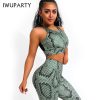 IWUPARTY 2 Piece Snake Print Yoga Set Women Crisscross Back Sportwear Gym Clothing Fitness Leggings Workout Sports Suit Female
