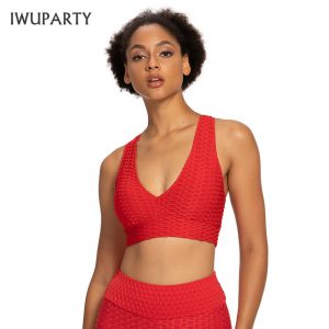 Sexy Red Criss Cross Yoga Sports Bra Top for Fitness Clothing Push Up Workout Bra Active Wear Women Jacquard Bubble Brassiere